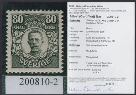 Sweden 92 XF Mint Very LH 80 Ore Black - New Obermuller Cert cv $2,100