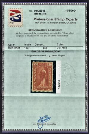 US PR124 Newspaper VF NH PSE 80 Cert cv $170