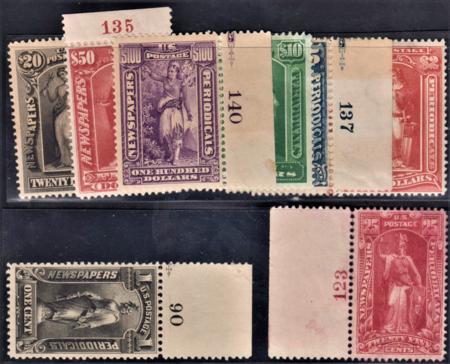 US PR114 - 15, 17 - 18, 20 - 25 Newspapers Unused Plate # Singles Set