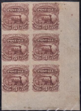 US 114-E6b Essay VF Unused LR Corner Block of 6 in Brown Rose - Beautiful! cv $510++