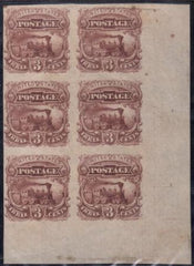 US 114-E6b Essay VF Unused LR Corner Block of 6 in Brown Rose - Beautiful! cv $510++