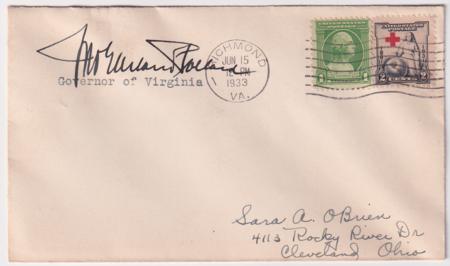 US 702 Autographed Cover, John Garland Pollard, Governor of VA