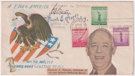US 899-901 Autographed FDC, C.A. Dykstra, Defense Chairman +
