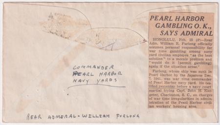 US 932  Autographed Cover  Signed by Rear Admiral William Furlong