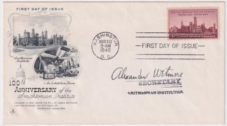 US 943  Autographed FDC Signed by Alexander Wetmore, Secretary of Smithsonian