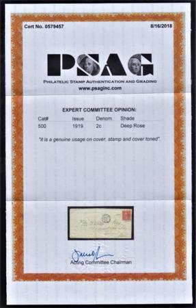 US 500 Fine Single on Small Cover - PSAG Cert cv $650