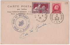 Belgium /France 1925 Gordon Bennett Balloon Card Signed by Pilot