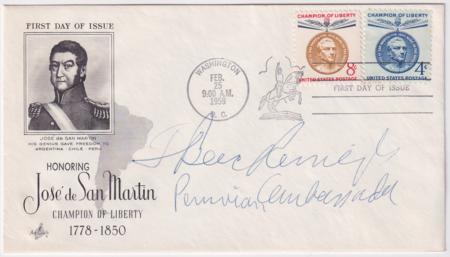 US 1125-26 Autographed FDC Signed by F. Berckemeyer, Peru Ambassador