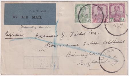 Mayasia, Penang 1929 Penang-Amsterdam Airmail Flight addressed to England