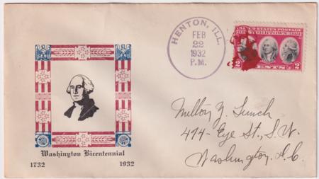 US IIinois, Henton 703 Fancy Cancel Cover, George Washington in Red