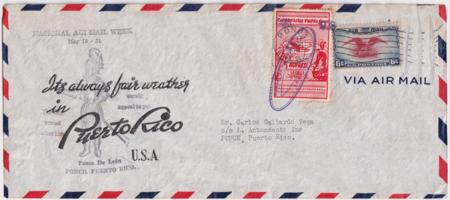 US 1938 C23a Legal Sized Air Cover with Puerto Rico Semi-Officials Label