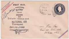 US 1930 U443 Chicago - Toledo 1st Passenger Flight Signed by Pilot, J. L. Brandon