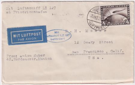 Germany 1928 Zeppelin American Flight Cover  with C37