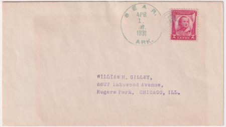 US Arkansas, Bear 1931 690 Fancy Cancel Cover with Joker Cancel