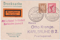 Germany 1926 Boeblingeer - Karlsruhe Airmail Cover