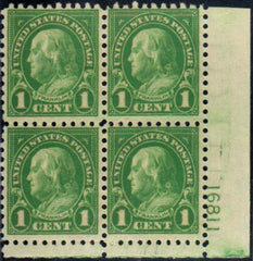 US 581 F - VF Mint Hinged Plate Block cv $175