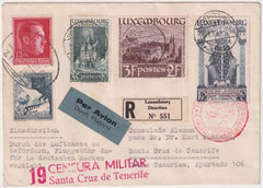Luxembourg / Germany 1939 Censored  Reg. Air Cover to Canary Is