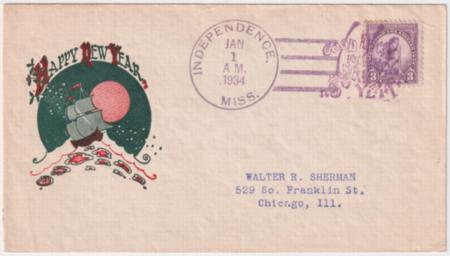 US Mississippi, Independence 730a Fancy Cancel Cover, New Year