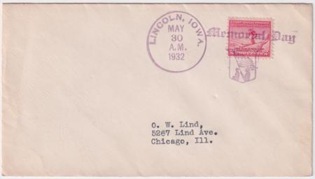 US Iowa, Lincoln 716  Fancy Cancel Cover, Memorial Day Flag
