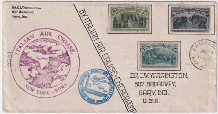 US 1933 Balbo Chicago to Rome Return Flight with 238, 240, 243 Columbus Stamps