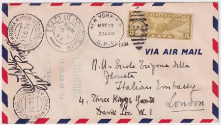 US 1933-34 Pond-Sabelli Transatlantic Flight to Rome, Crash in Ireland, to London