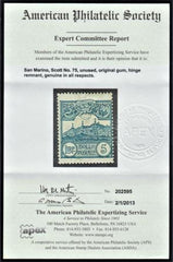 Italy San Marino 75 Just Fine Hinged Nice Color AP Cert cv $275