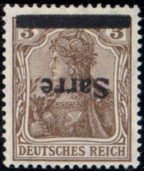 Saar 3c VF Mint NH Inverted Overprint, Signed Burger + Dub - Rare! cv $525
