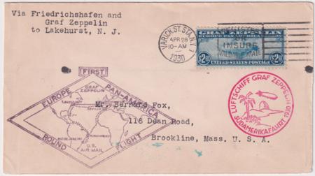 US 1930 C15 on VF Flight Cover, to Brookline MA