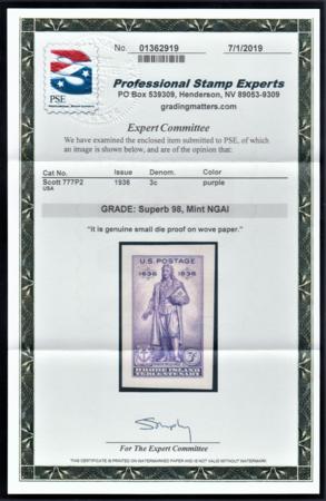 US 777P2 Superb Mint Small Die Proof on White Wove - PSE 98 Cert