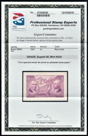 US 795P2 Superb Mint Small Die Proof on White Wove - PSE 98 Cert