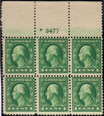 US 498 Washington / Franklin Fine Mint Hinged Plate Block cv $22.50