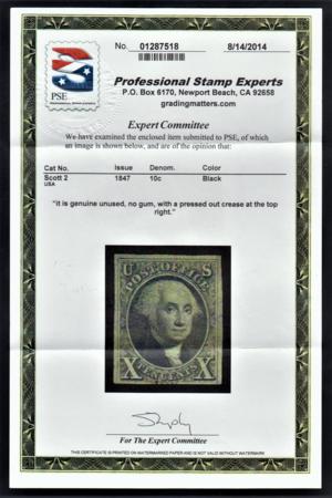 US 2 Early Classics F - VF Mint Unused 3 Large Margins, Deep Rich Color + Impression - PSE Cert cv $15,000