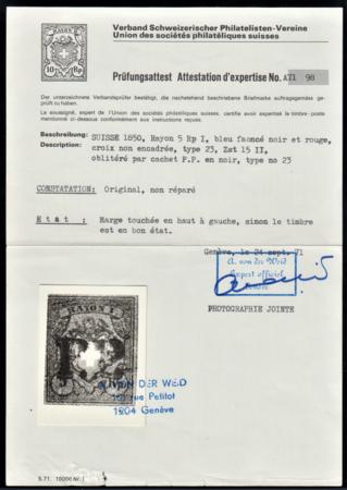 Switzerland 7 Var VF Used Pos. 23, 4 Margins Closer at UL - Perfect "P.P" Cancel from Zurich/VIII - Hermann Cert. cv $1,675