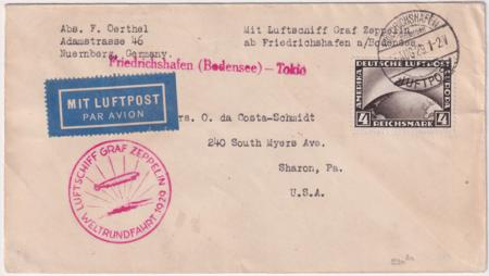 Germany 1929 First Round the World Flight Cover with C37 to Japan