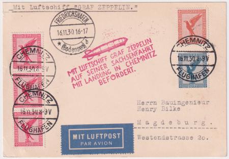 Germany 1930 Zeppelin Flight Card to Chemnitz