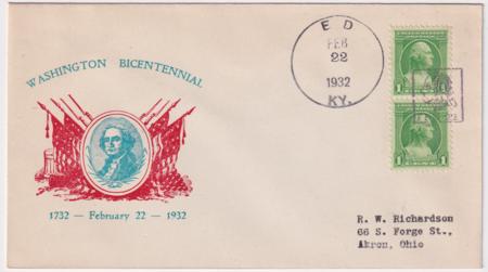 US Kentucky, Ed 705 Fancy Cancel Cover, George Washington in Square