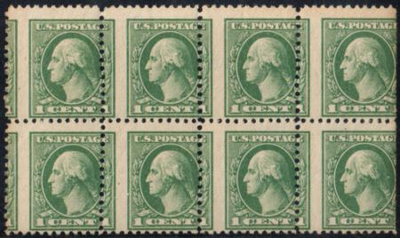 US 525 Washington / Franklin Error Mint NH 4mm Misperf Block of 8