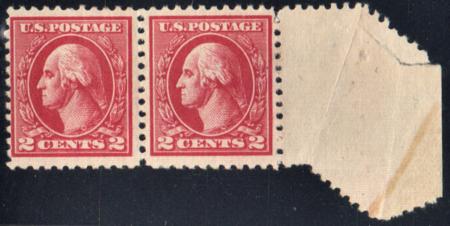 US 528 Washington / Franklin Error Mint Hinged Margin Pair with Big Foldover Perf Error in Margin