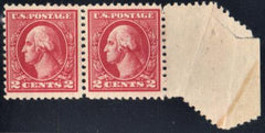 US 528 Washington / Franklin Error Mint Hinged Margin Pair with Big Foldover Perf Error in Margin