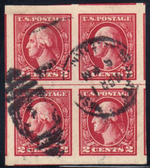 US 533 Washington / Franklin SUP Used Horizontal Line Block of 4 with Jumbo Margins, Rich Color