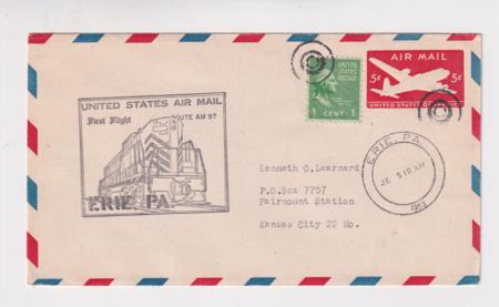 US 1953 Airmail Cover with Train cachet, Erie PA.