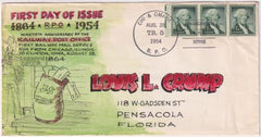 US 1954 1031 FDC for 90th Railroad  P.O. Anniversary, Hand painted cachet