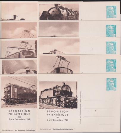 France 1949 Fantastic set of 10 Mint Postal Cards, Each a Different Train