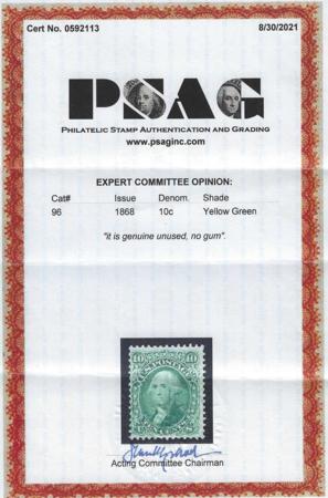 US 96 Early Classics F+ Mint Fresh Unused No Gum With PSAG Cert cv $825