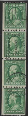 US 390 Early Commemoratives F-VF Used Strip of 4 With Line Pair + Pair At Top. Nice San Fransisco Machine Cancel cv $170