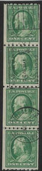 US 390 Early Commemoratives F-VF Used Strip of 4 With Line Pair + Pair At Top. Nice San Fransisco Machine Cancel cv $170