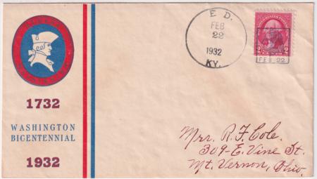 US Kentucky, Ed 707 Fancy Cancel Cover, Geo Washington in Square
