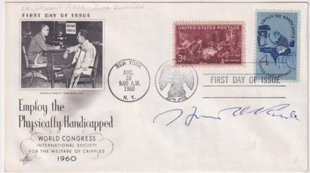 US 1155 Autographed Cover, Signed by Dr. Howard. A. Rusk, Father of Rehab. Medicine