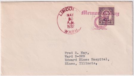 US Washington, Lincoln 635 Fancy Cancel Cover, Memorial Day, Wreath