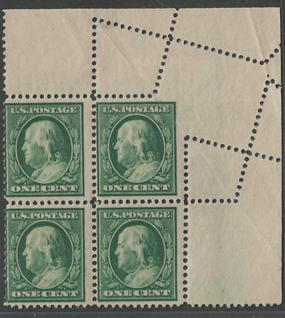 US 331 Errors Mint NH UR Corner Block With Foldover Crazy Perfs